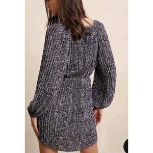 Banana Republic Purple Black Pleated Mini Dress Long Balloon Sleeve V-Neck Small